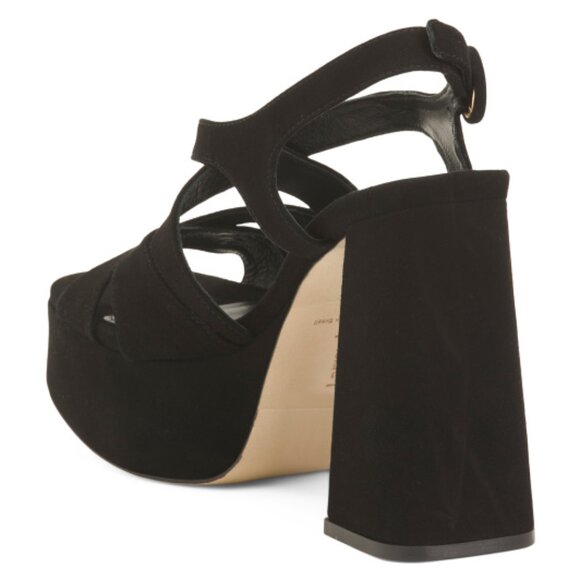 NEW LARROUDE Made In Brazil Suede Bee Heeled Slingback Sandals black 252 - Picture 6 of 7